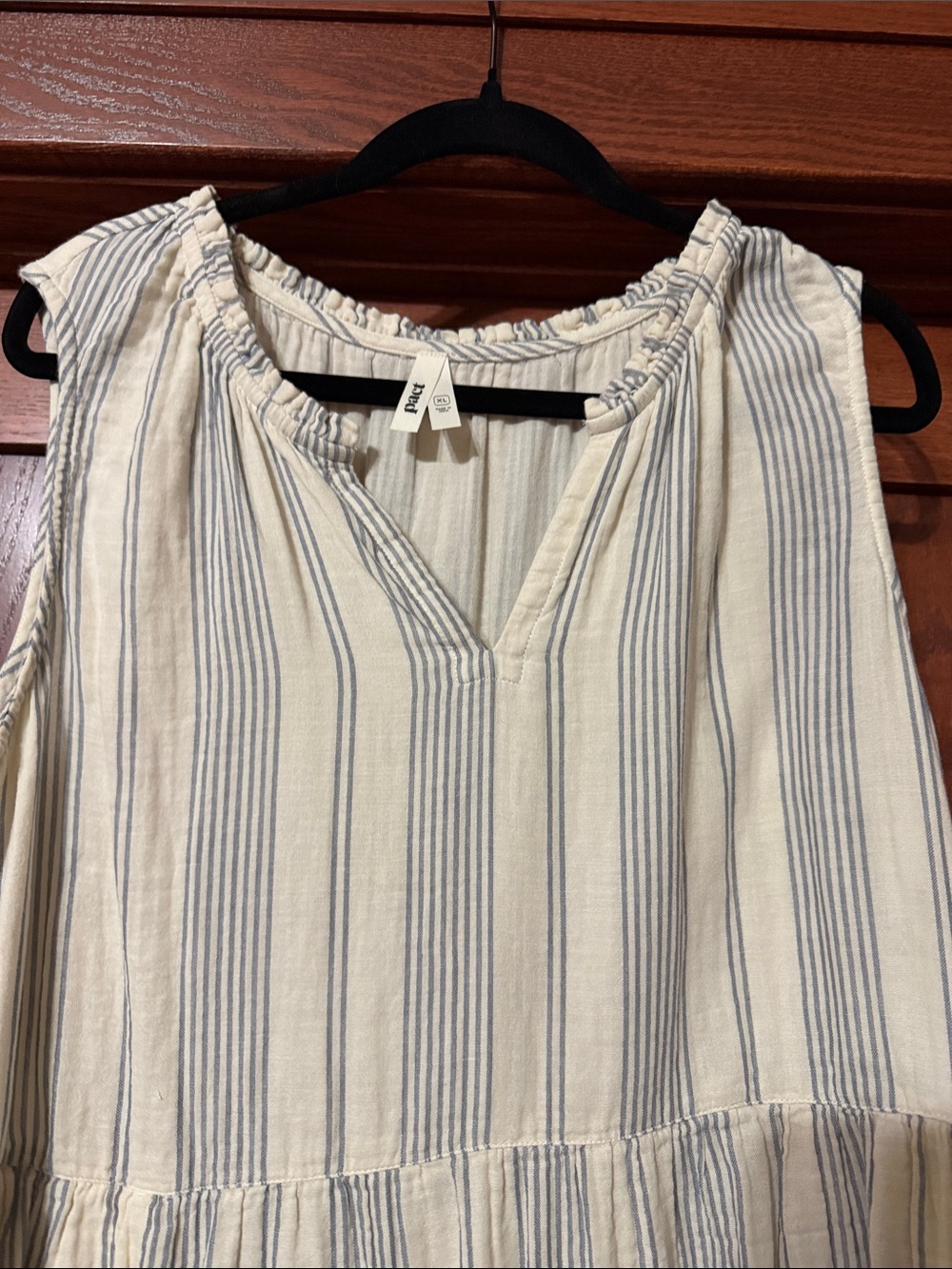 Pact Cream and Blue Striped Tiered Maxi Dress - Picture 4 of 7